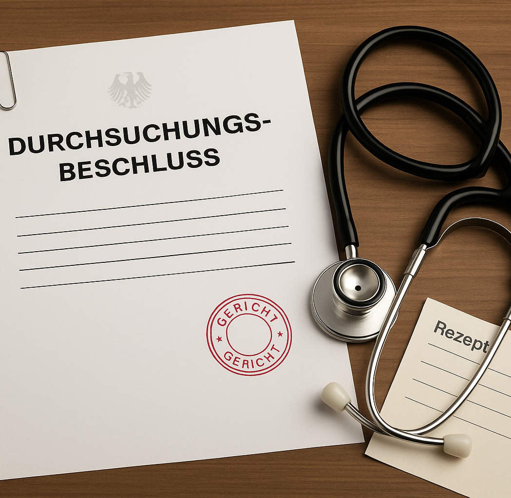 Stethoskop auf medizinischen Unterlagen – Durchsuchung in Arztpraxis bei § 299a StGB